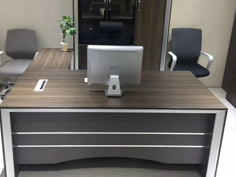 Imagia Italian Furniture - Brown and Chrome Executive Table with Side Console and Cabinet 