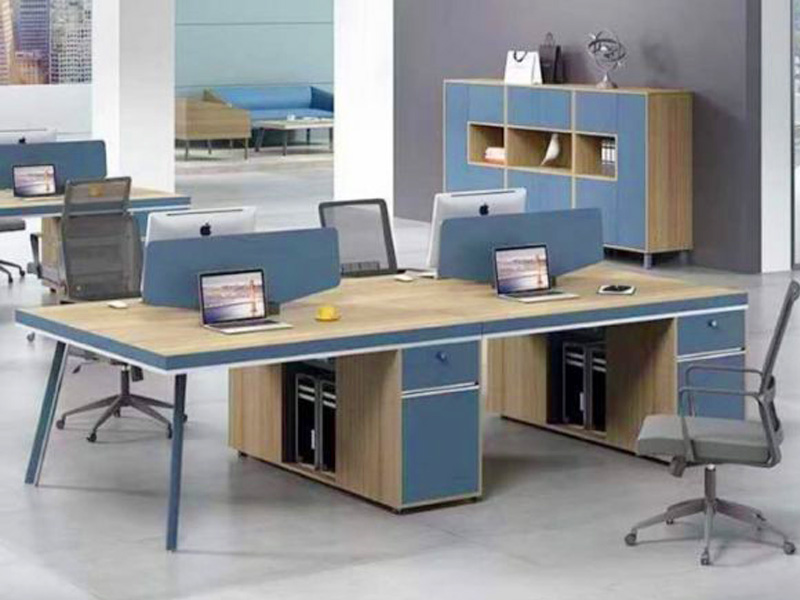 Imagia Italian Furniture - 4 Seater Brown and Blue Teal Workstation 