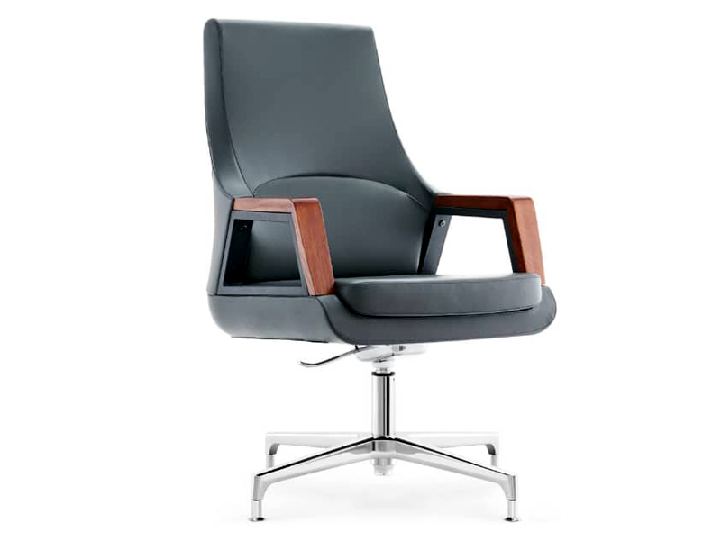 Imagia Italian Furniture - Black Leather with Wooden Arms Executive Swivel Chair 