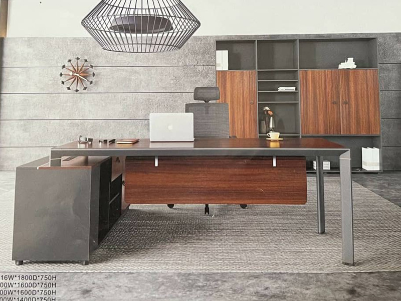 Imagia Italian Furniture - Brown and Gray with Metal Frame Executive Table with Cabinet 