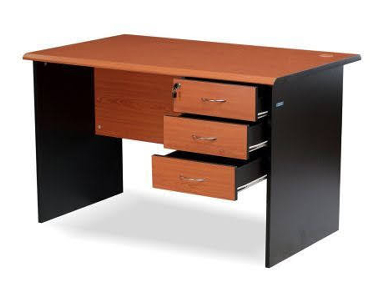 Imagia Italian Furniture - Brown Top with Wooden Grey Legs Office Table with Fixed Drawers 