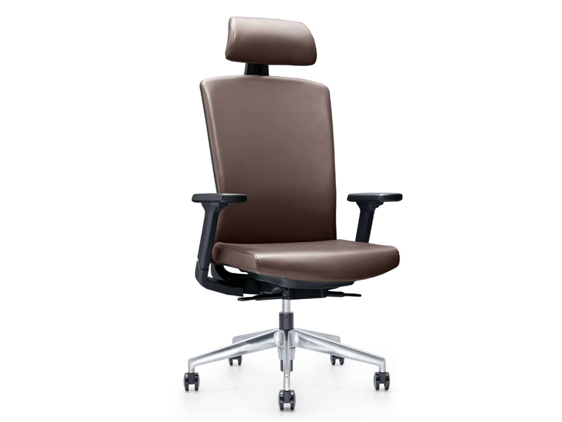 Imagia Italian Furniture - High Back Brown Leather Executive Swivel Chair with Adjustable Armrests 