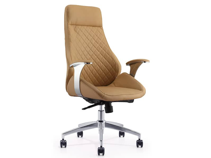 Imagia Italian Furniture - High Back Brown Leather Executive Swivel Chair with Metal Armrests 