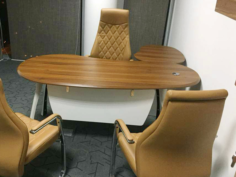 Imagia Italian Furniture - Oval Shaped Brown Office Table with Side Console 