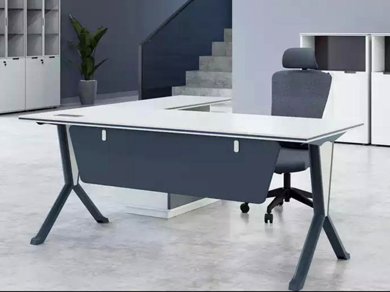 Imagia Italian Furniture - White and Gray Executive Table with Metal Legs 