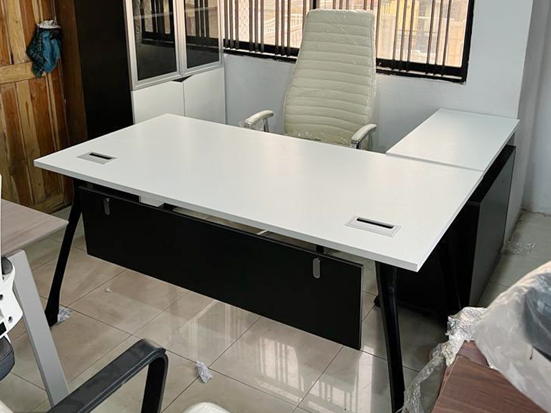 Imagia Italian Furniture - White Top with Grey Panel Office Table with Side Console 